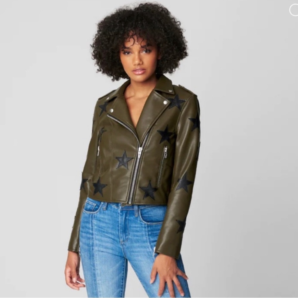Blank NYC Star Faux Leather Jacket Olive
